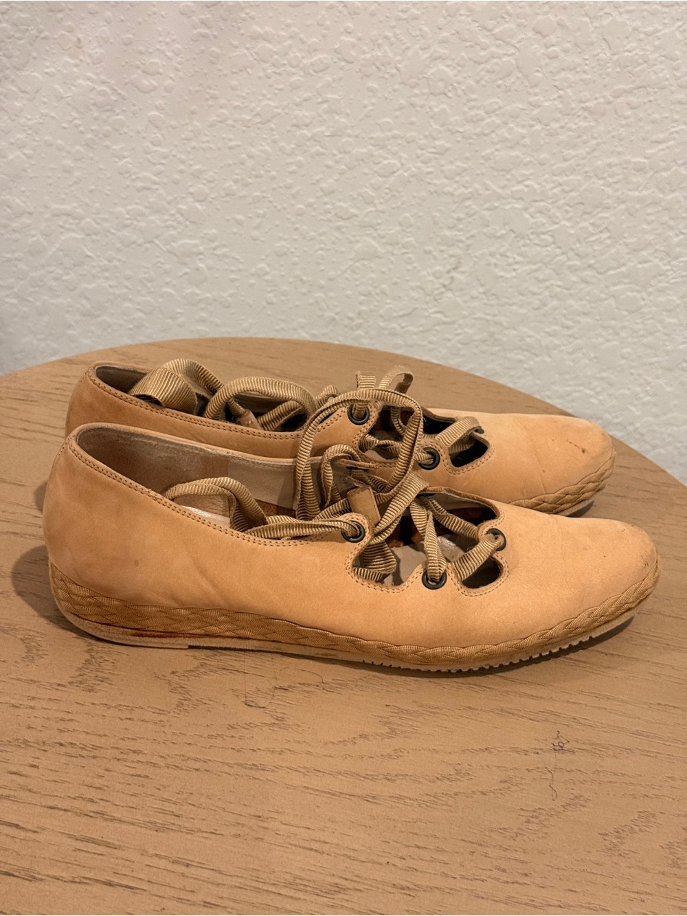 Salvatore Ferragamo Tan Leather Lace-Up Flats
